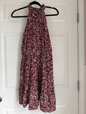 Floral Halter Maxi Dress in Burgundy and White